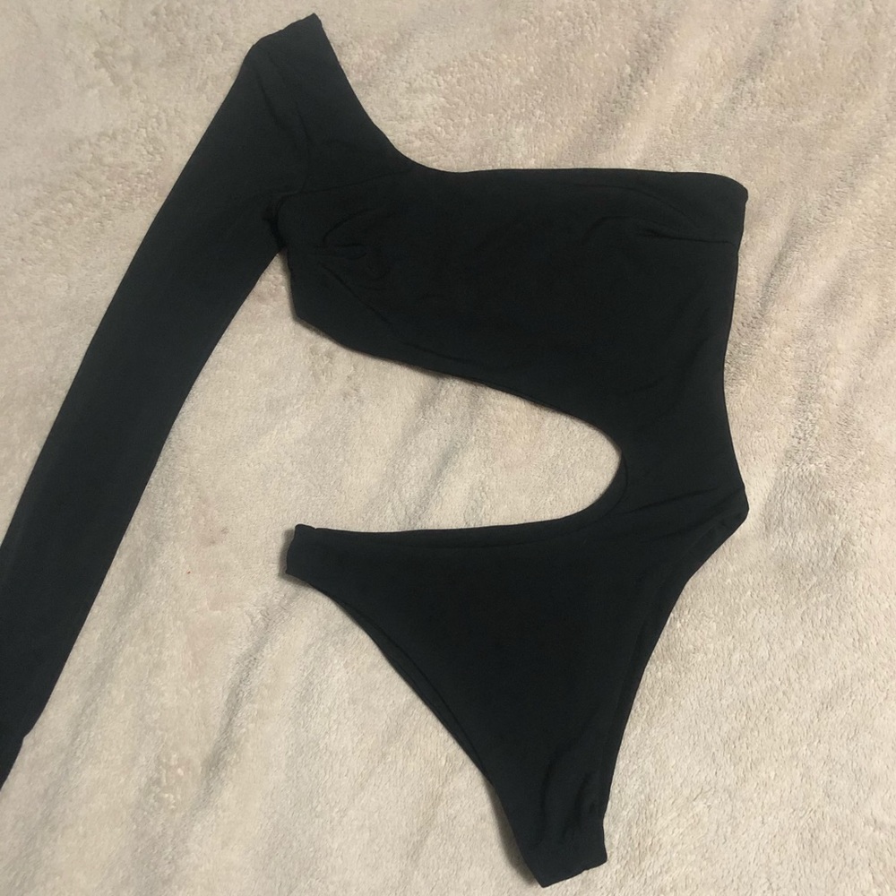 Fashion nova satin black bodysuit